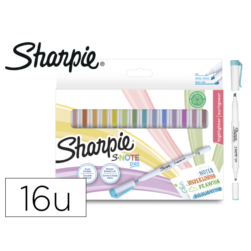 Rotulador sharpie s-note duo blister de 16 unidades colores surtidos