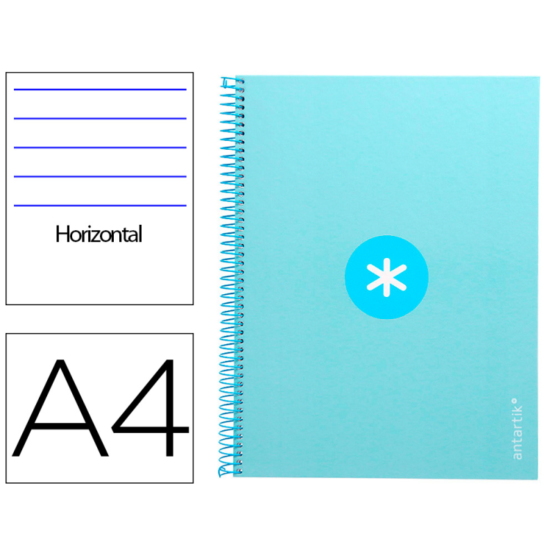 Cuaderno espiral a4 micro antartik tapa forrada80h 90 gr horizontal 1 banda 4 taladros color celeste