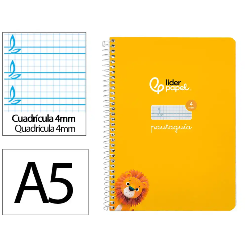 Cuaderno espiral liderpapel a5 pautaguia tapa dura 80h 90gr cuadro pautado 4mm color amarillo