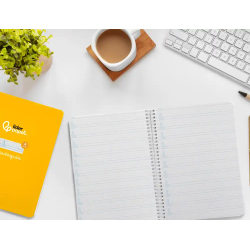 Cuaderno espiral liderpapel a5 pautaguia tapa dura 80h 90gr cuadro pautado 4mm color amarillo