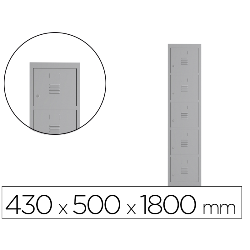 Taquilla metalica rocada 400 1 modulo x 5 puertas gris 430x500x1800 mm