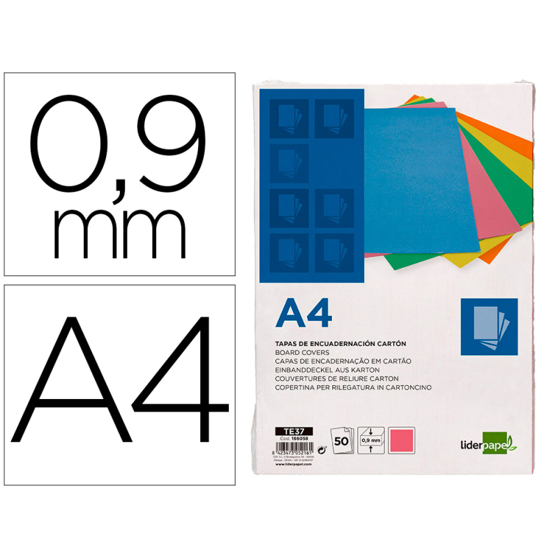 Tapa encuadernacion liderpapel carton a4 0,9mm rosa fluor paquete de 50 unidades