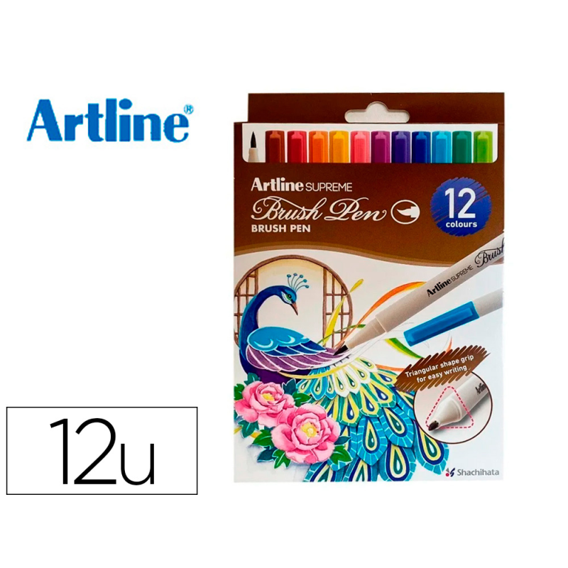 Rotulador artline supreme brush pintura base agua punta tipo pincel trazo fino bolsa 12 unidades colores surtidos