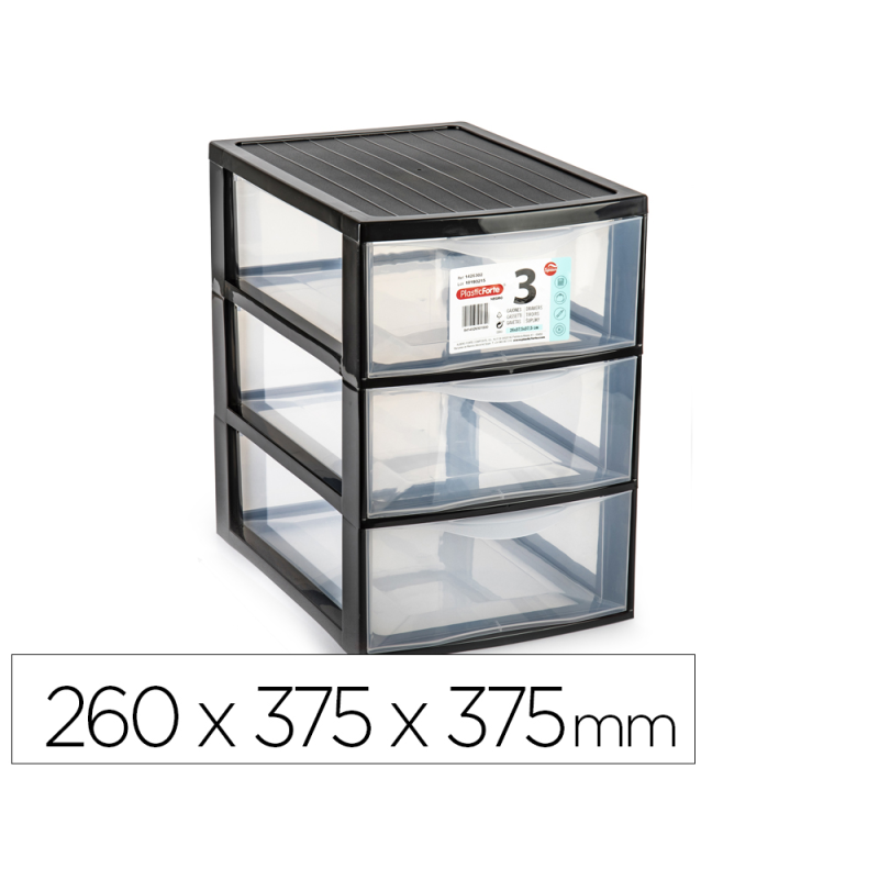 Cajonera plastiforte ebro 3 cajones color negro 260x375x375 mm