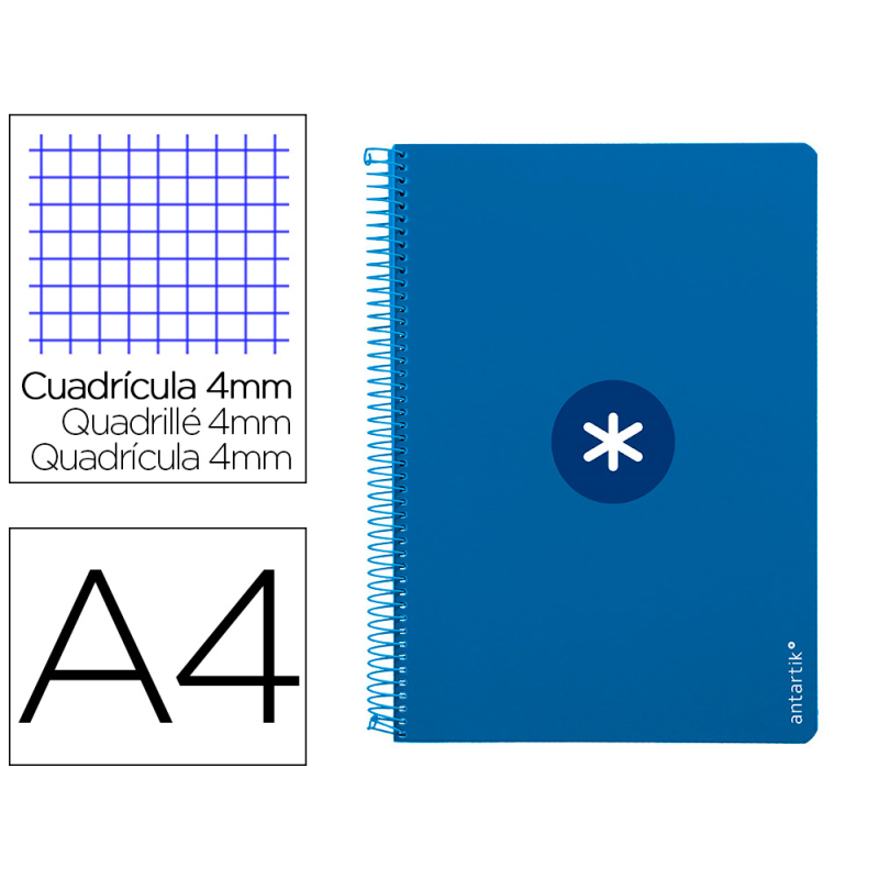 Cuaderno espiral a4 antartik tapa dura 80h 90gr cuadro 4mm con margen color azul oscuro