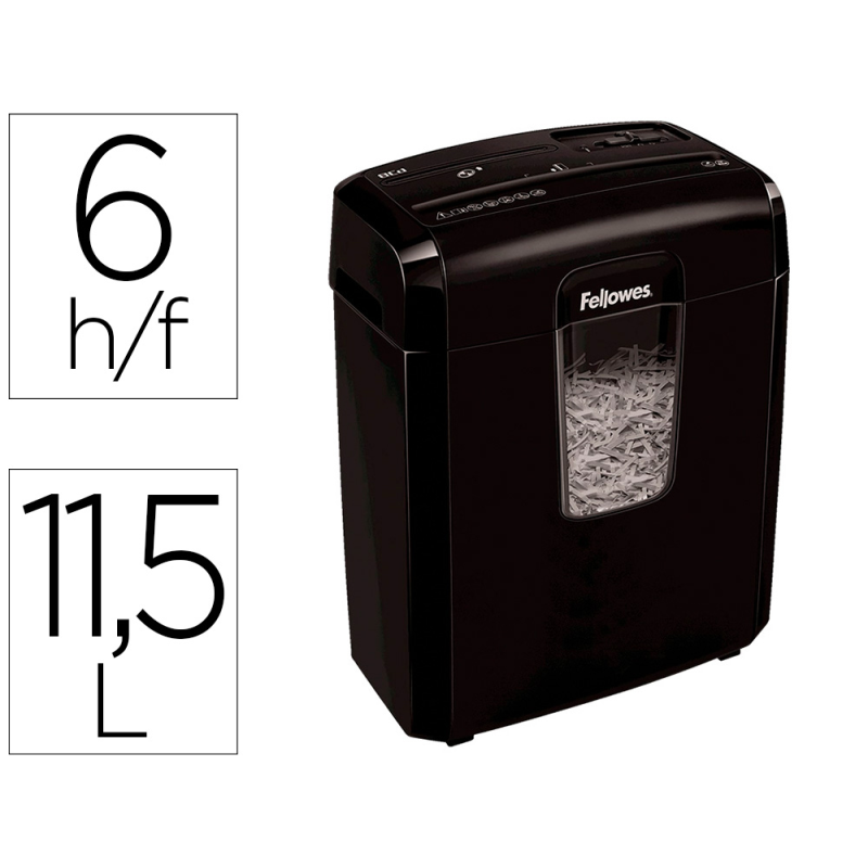 Destructora de documentos fellowes lx-25m capacidad 6h p4 destruye grapas clips y tarjeta papelera 11,5 l