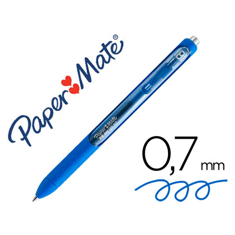 Boligrafo paper mate inkjoy retractil gel pen 0,7mm azul punta de bola trazo 0.35mm