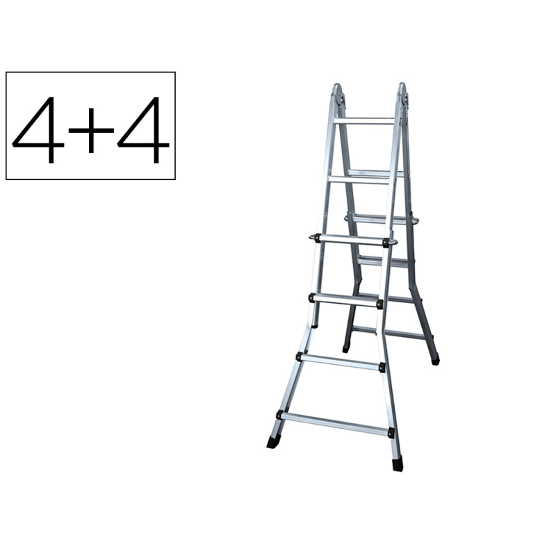 Escalera telescopica aluminio de 4+4 peldaños con tapa finalpvc antideslizante en131-4