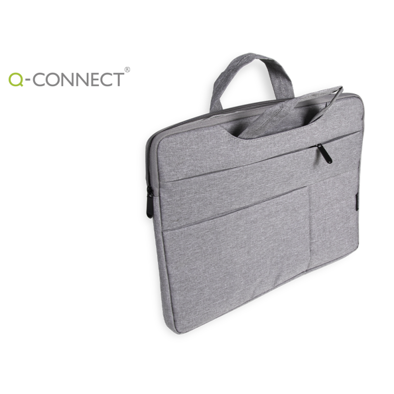 Funda para portatil q-connect 15,6/' con asas retractiles cremallera 3 bolsillos exteriores gris