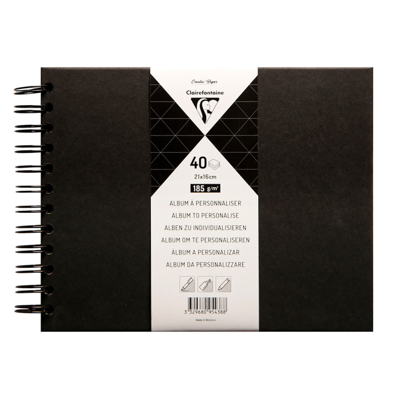 Album de fotos espiral clairefontaine tapa dura negra 210x160 mm 40 hojas 185 g
