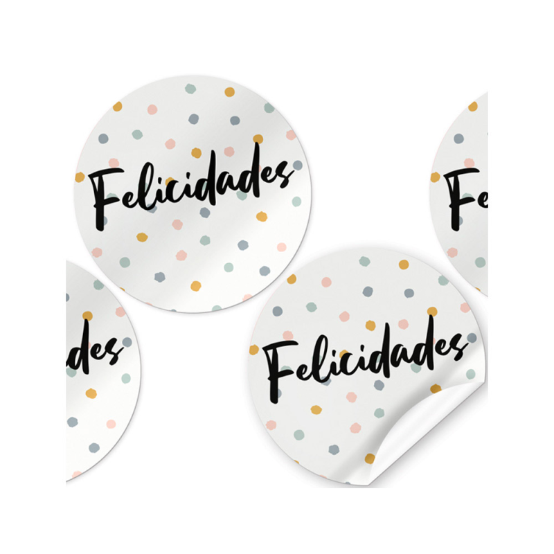 Etiqueta adhesiva arguval felicidades redondas rollo de 250 unidades