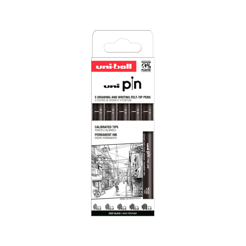 Rotulador uniball pin calibrado micrometrico clasico ii color negro blister de 5 unidades
