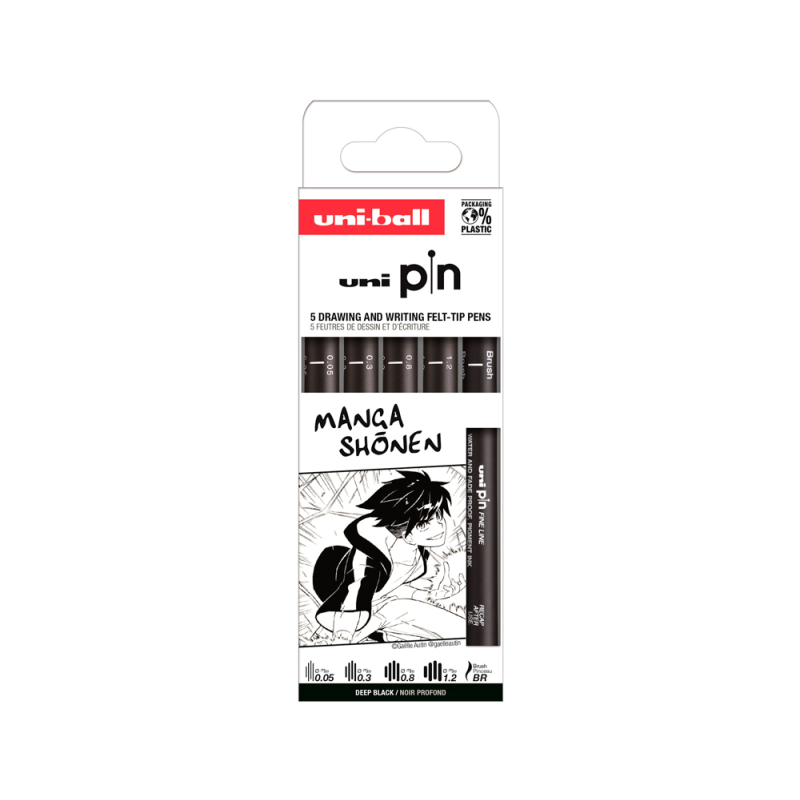 Rotulador uniball pin manga shonen color negro blister de 5 unidades