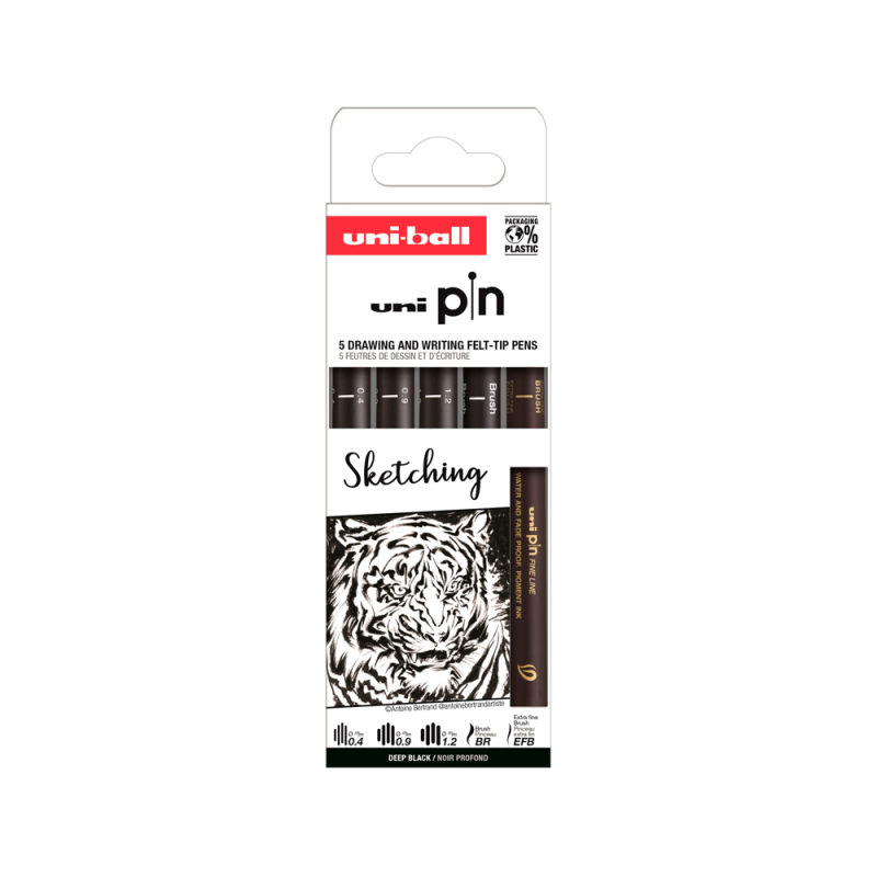 Rotulador uniball pin sketching color negro blister de 5 unidades