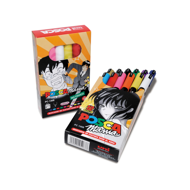 Rotulador uni posca mania pc-1mr marcador de pintura punta extrafina 0,7mm caja de 12 unidades colores surtidos