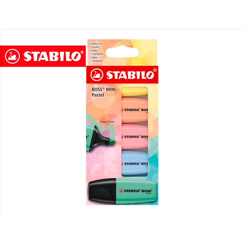 Rotulador stabilo boss fluorescente mini pastel estuche de 5 unidades colores surtidos