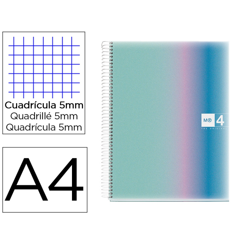 Cuaderno espiral miquelrius din a4 80 hojas 90 gr cuadro 5 mm tapa forrada aurora santorini