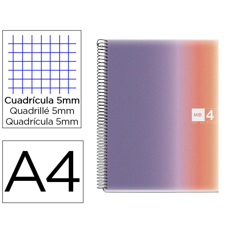 Cuaderno espiral miquelrius din a4 80 hojas 90 gr cuadro 5 mm tapa forrada aurora provence