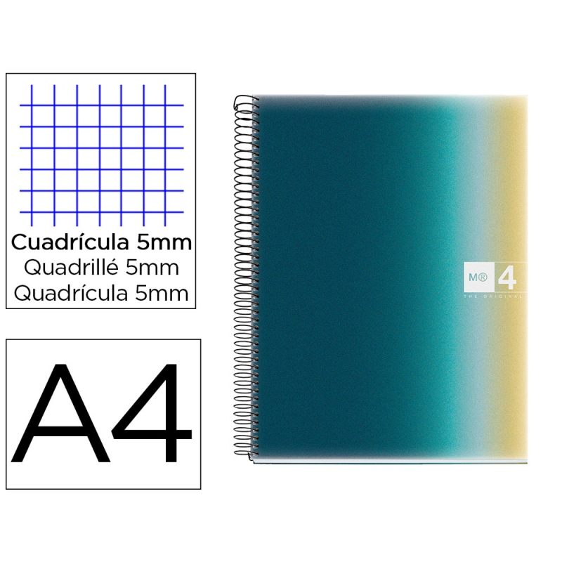 Cuaderno espiral miquelrius din a4 80 hojas 90 gr cuadro 5 mm tapa forrada aurora iceland