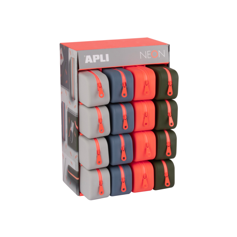 Bolso portatodo apli silicona rectangular 75x185x55 mm expositor de 16 unidades colores surtidos