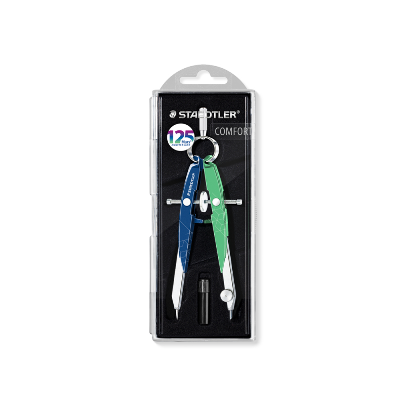 Compas staedtler micrometrico mars 556 azul/verde con husillo y rueda central