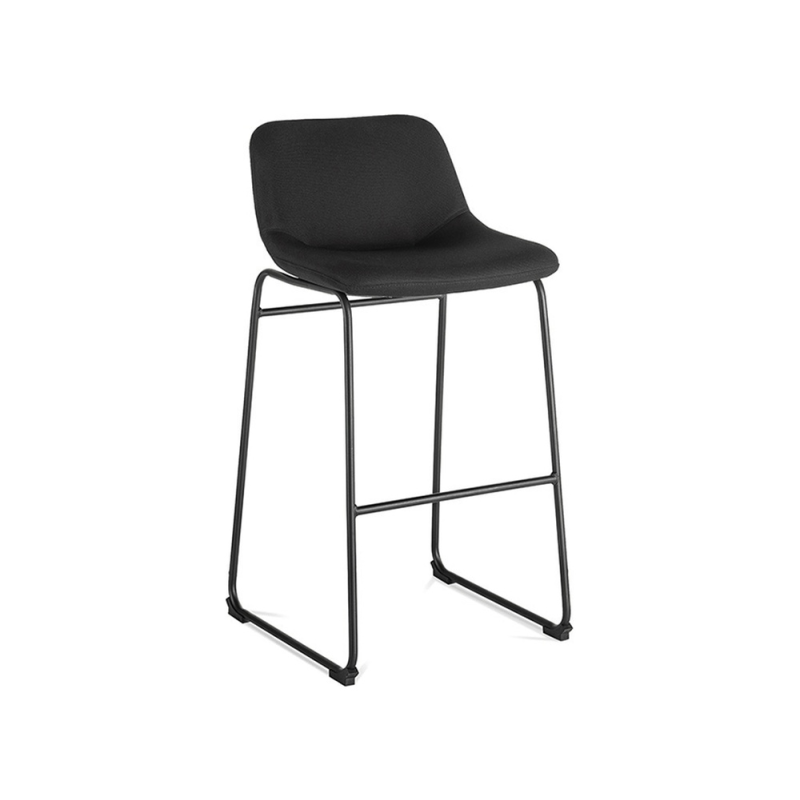 Taburete alto rocada con asiento y respaldo bajo tapizado tela ignifuga base metalica acero color negro
