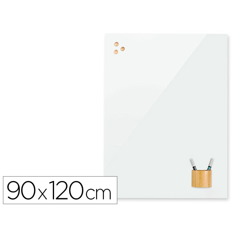 Pizarra de cristal rocada magnetica sin marco 120x90 cm color blanco puro