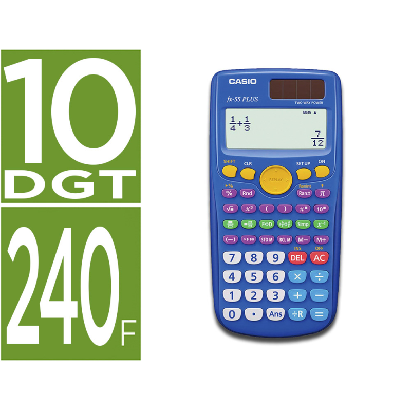 Calculadora casio fx-55 plus cientifica 240 funciones pantalla de cuatro lineas solar y pila