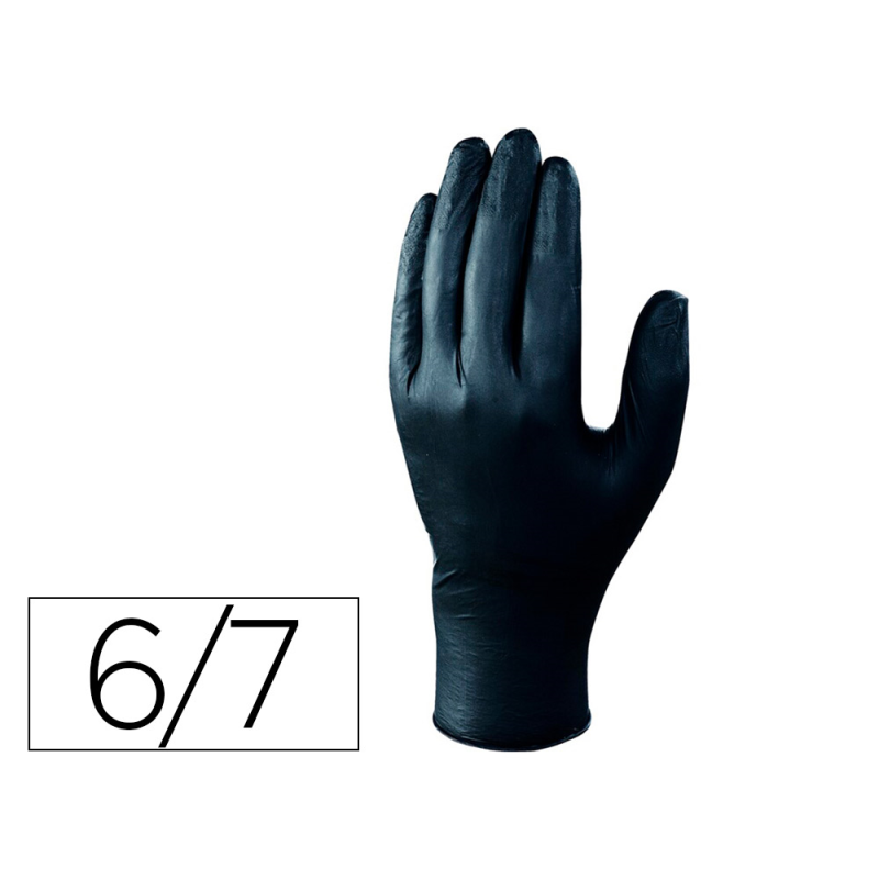 Guantes de nitrilo deltaplus quimico desechable no empolvado talla 6/7 color negro caja de 100 unidades