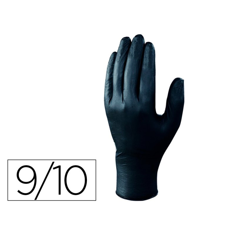 Guantes de nitrilo deltaplus quimico desechable no empolvado talla 9/10 color negro caja de 100 unidades