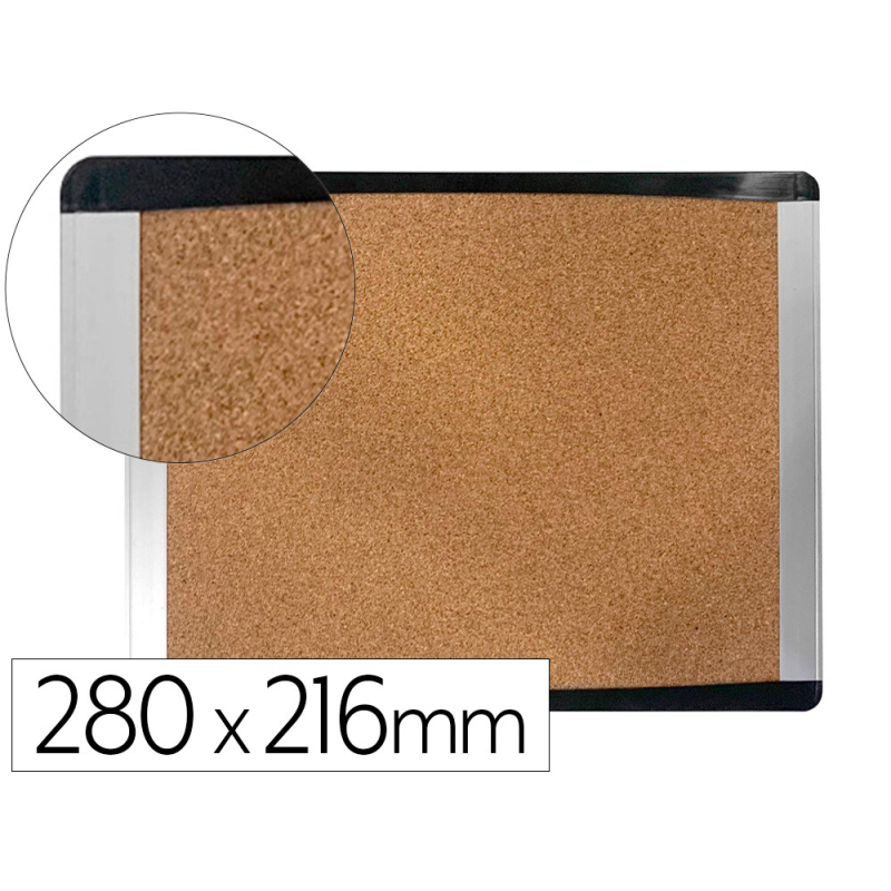 Pizarra corcho bi-office inka reciclado marco de aluminio y laterales plastico negro 280x216 mm