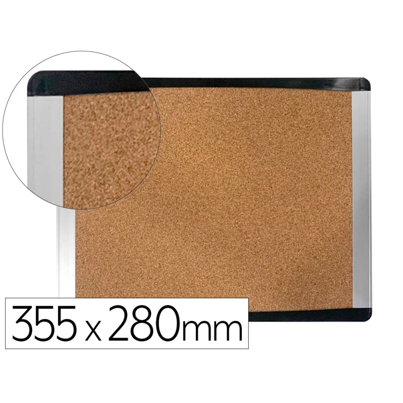 Pizarra corcho bi-office inka reciclado marco de aluminio y laterales plastico negro 355x280 mm