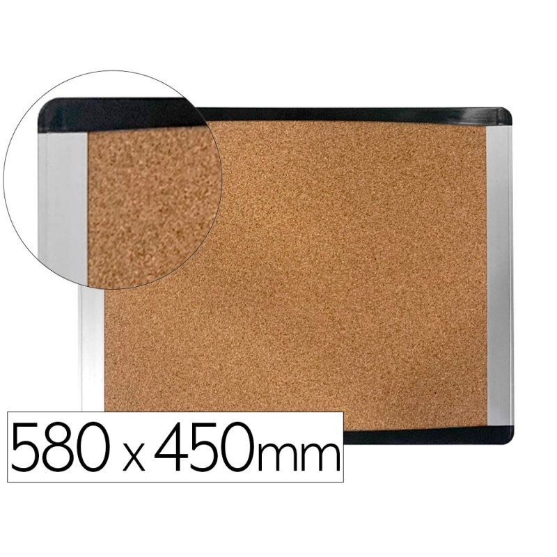 Pizarra corcho bi-office inka reciclado marco de aluminio y laterales plastico negro 580x450 mm