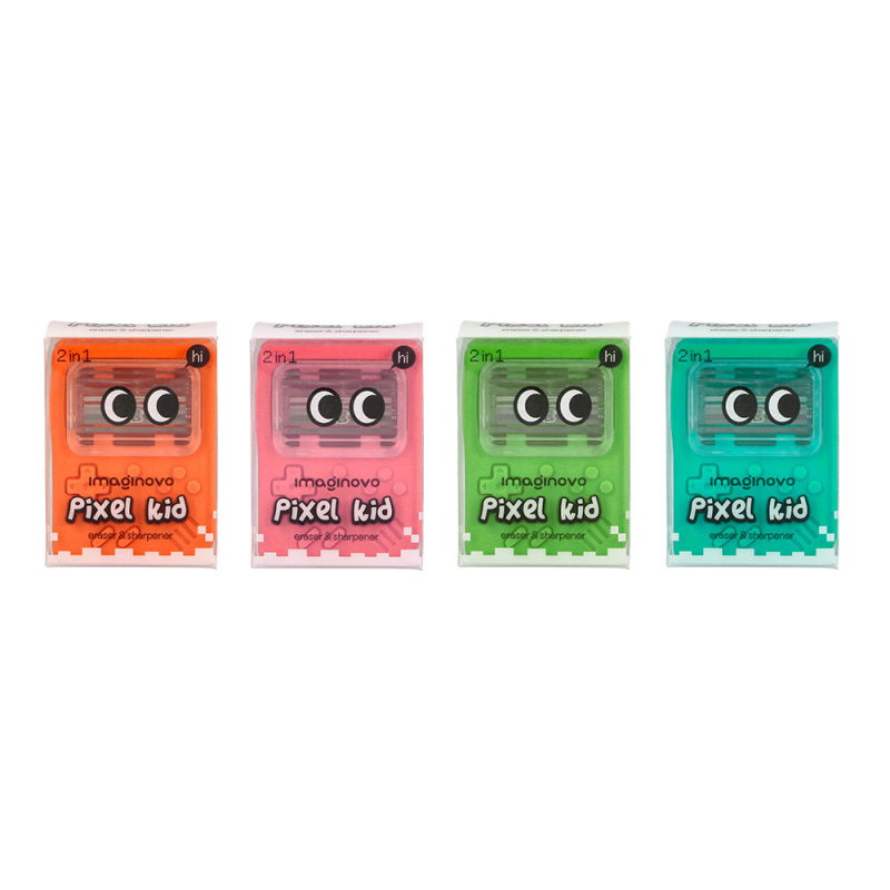 Goma de borrar imaginovo erase it consola con sacapuntas colores surtidos
