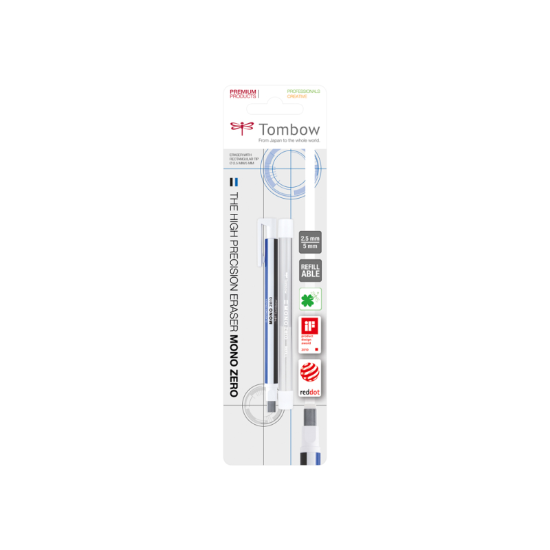 Portagomas tombow mono zero con clip goma rectangular 2,5mm x 5mm+ 2 recambios