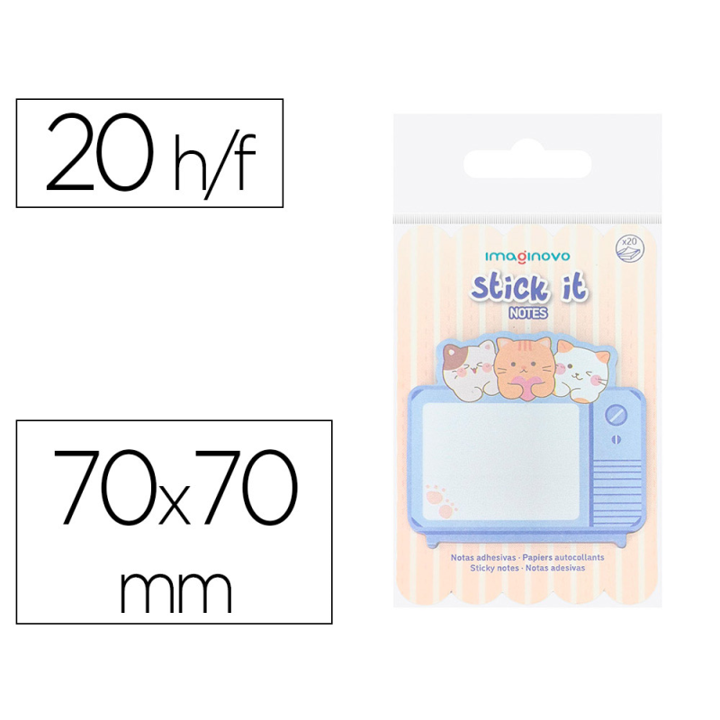 Bloc notas adhesivas imaginovo meow 20 hojas television 70x70 mm