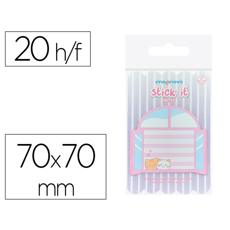 Bloc notas adhesivas imaginovo meow 20 hojas ventana 70x70 mm