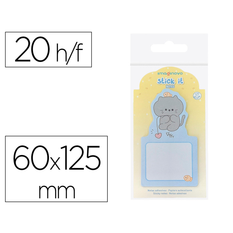 Bloc notas adhesivas imaginovo bunny con soporte 20 hojas gato azul 60x125 mm