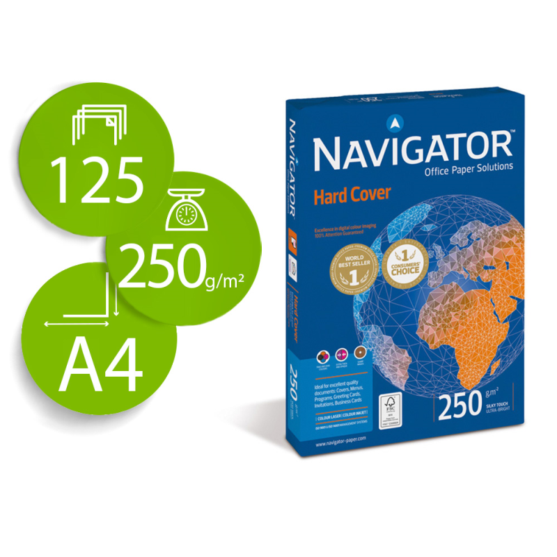 Papel fotocopiadora navigator hard cover din a4 250 gr papel multiuso ink-jet y laser paquete de 125 hojas
