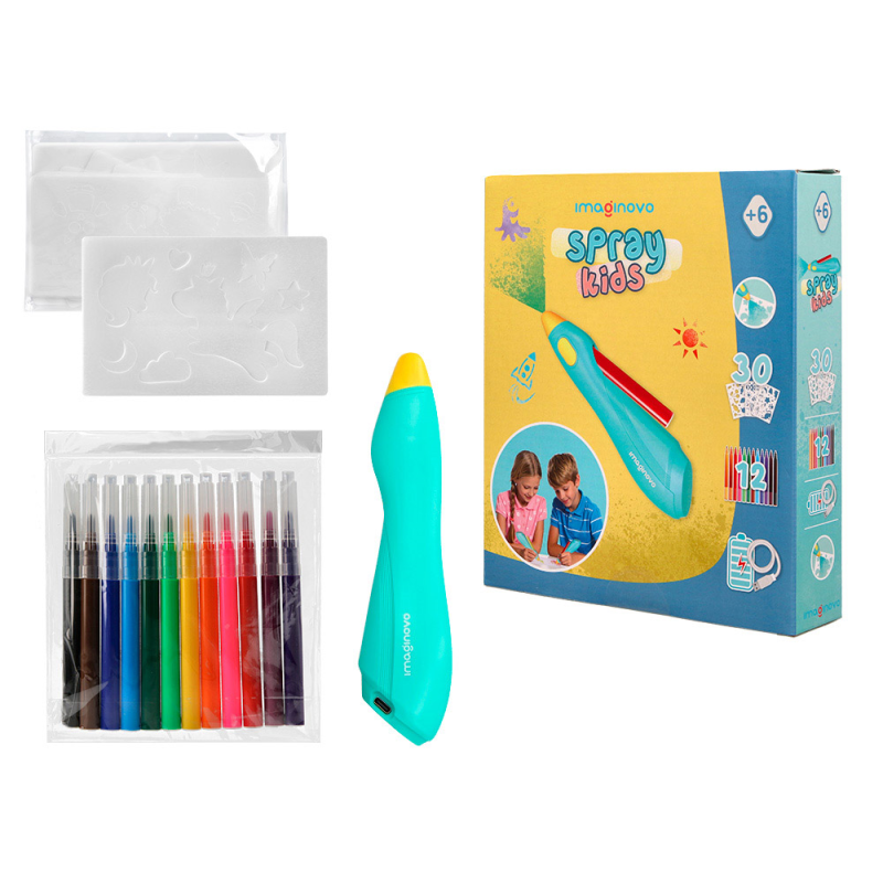 Aerografo infantil imaginovo recargable con usb contiene 30 plantillas y 12 rotuladores colores surtidos