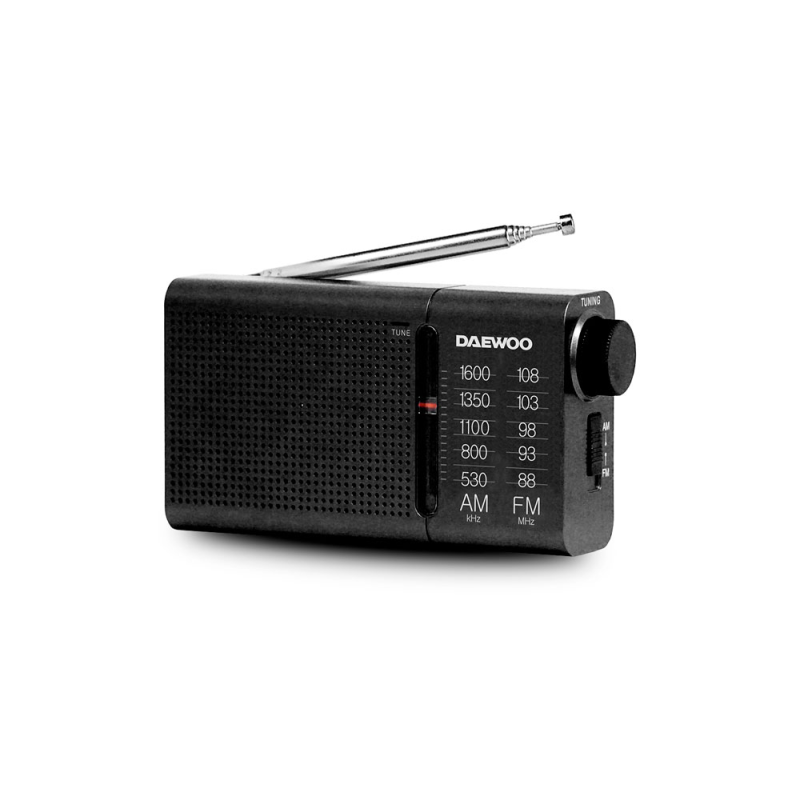 Radio portatil daewoo am/fm antena telescopica auriculares incluidos jack 3.5 mm color negro