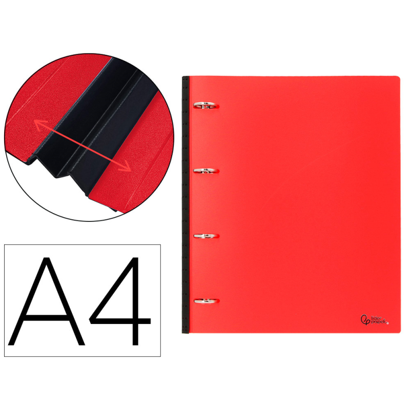 Carpeta liderpapel 4 anillas redondas 25 mm polipropileno din a4 ultra compacta con lomo extensible 4 cm rojo