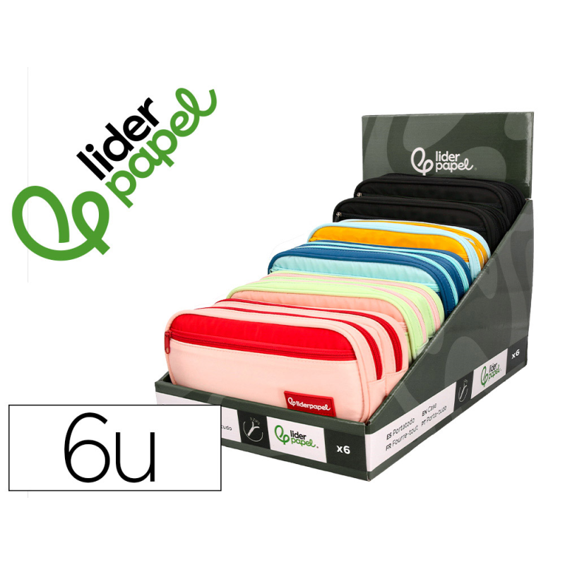 Estuche portatodo liderpapel duo 2 cremalleras con bolsillo frontal 220x90x50 mm