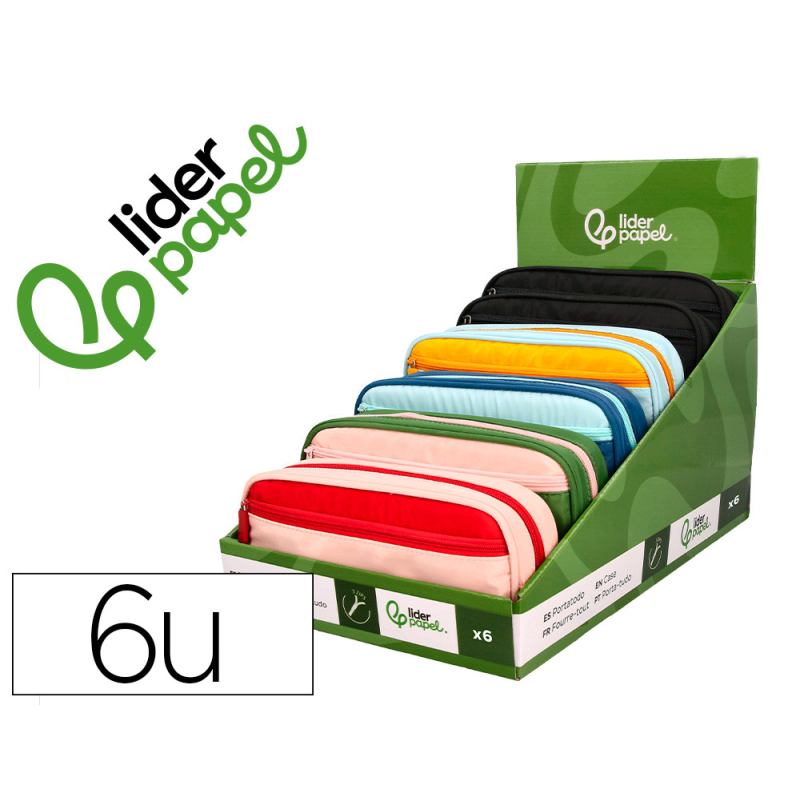 Estuche portatodo liderpapel duo 3 cremalleras con bolsillo frontal 220x90x50 mm