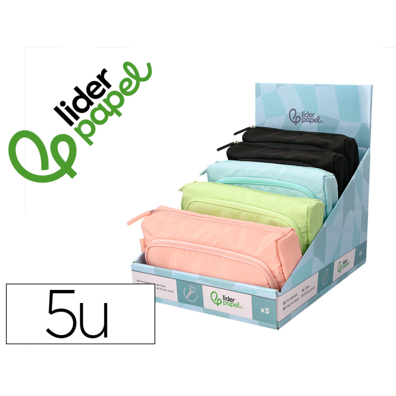 Estuche portatodo liderpapel minibag 2 cremalleras con bolsillo interior 210x100x70 mm