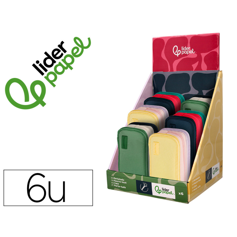 Estuche portatodo liderpapel funky 3 cremalleras con aperturas laterales 220x100x65 mm