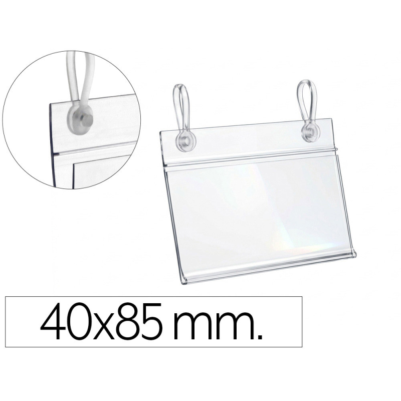 Soporte portaprecios q-connect con 2 agujeros y clip para cesta metalica etiqueta 40x85 mm