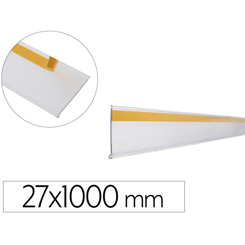 Soporte portaprecios q-connect adhesivo para estanteria etiqueta 27x1000 mm semi-transparente