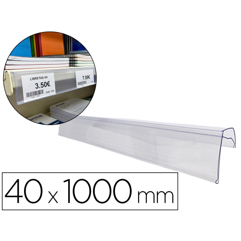 Soporte portaprecios q-connect para estanteria etiqueta 40x1000 mm transparente