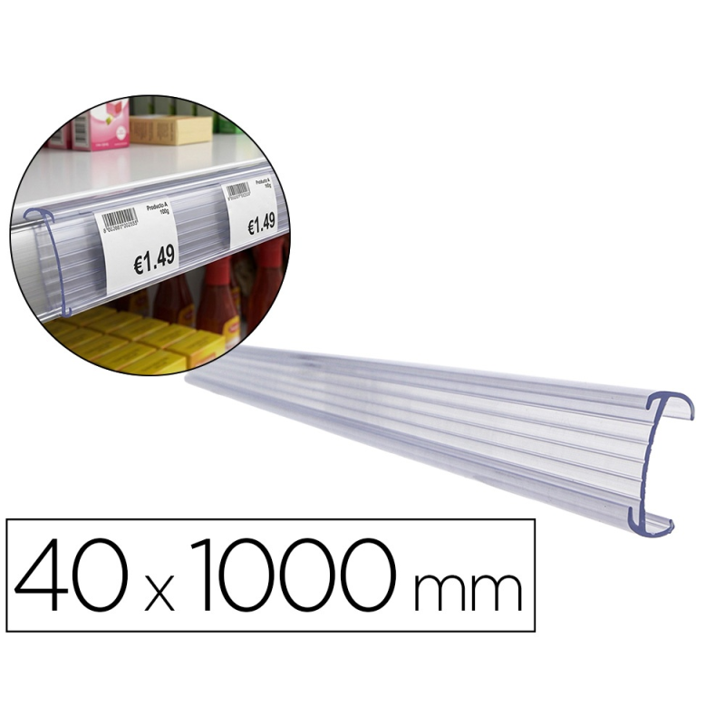 Soporte portaprecios q-connect reutilizable para estanteria etiqueta 40x1000 mm transparente